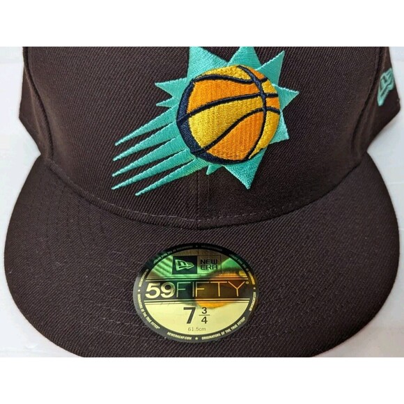 NBA PHOENIX SUNS BURNT WOOD NEW ERA 59 FIFTY FITTED MENS HAT SZ 7 3/4 BROWN NEW - Picture 2 of 7